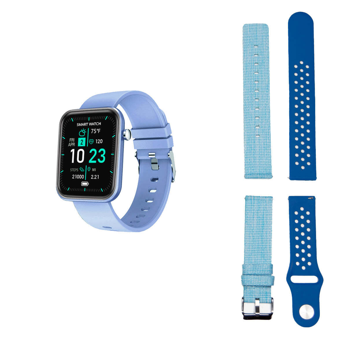 Blue Smartwatch with 3 Interchangeable Bands & Activity Tracker