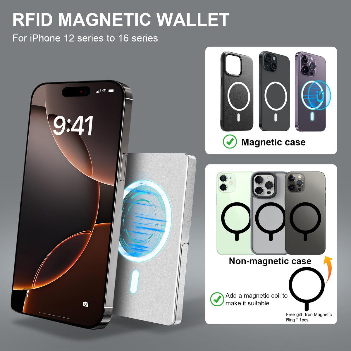 TOYFID Magnetic Aluminum Pop-Up Card Wallet with Adjustable Stand