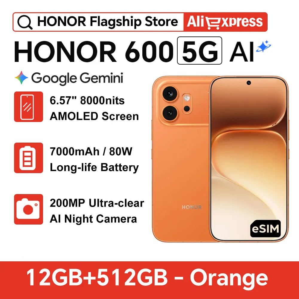 HONOR 600 5G Smartphone, 12GB RAM, 256GB/512GB