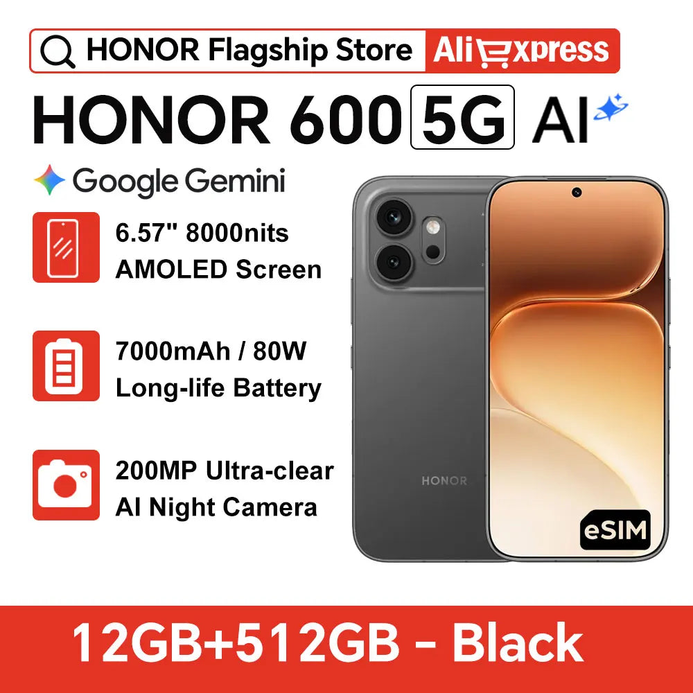 HONOR 600 5G Smartphone, 12GB RAM, 256GB/512GB