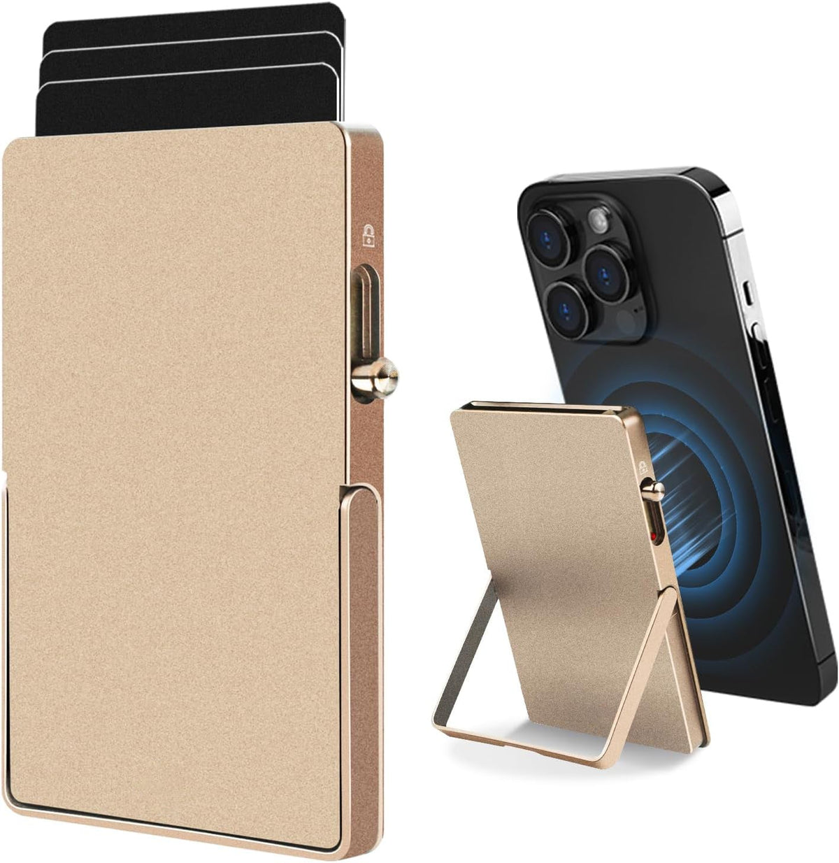 TOYFID Magnetic Aluminum Pop-Up Card Wallet with Adjustable Stand