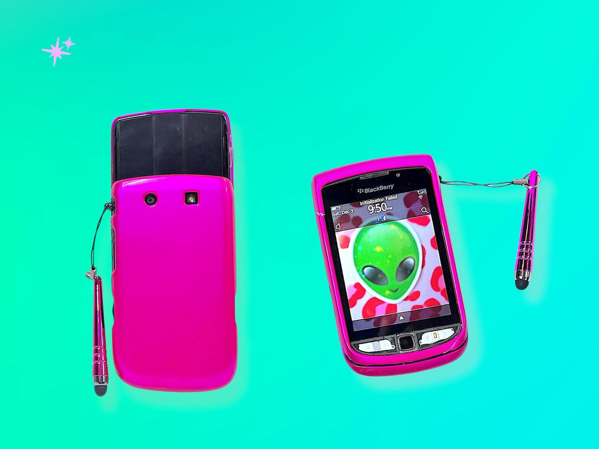 Vintage BlackBerry Slider Phone with Hot Pink Case, Pre-Owned