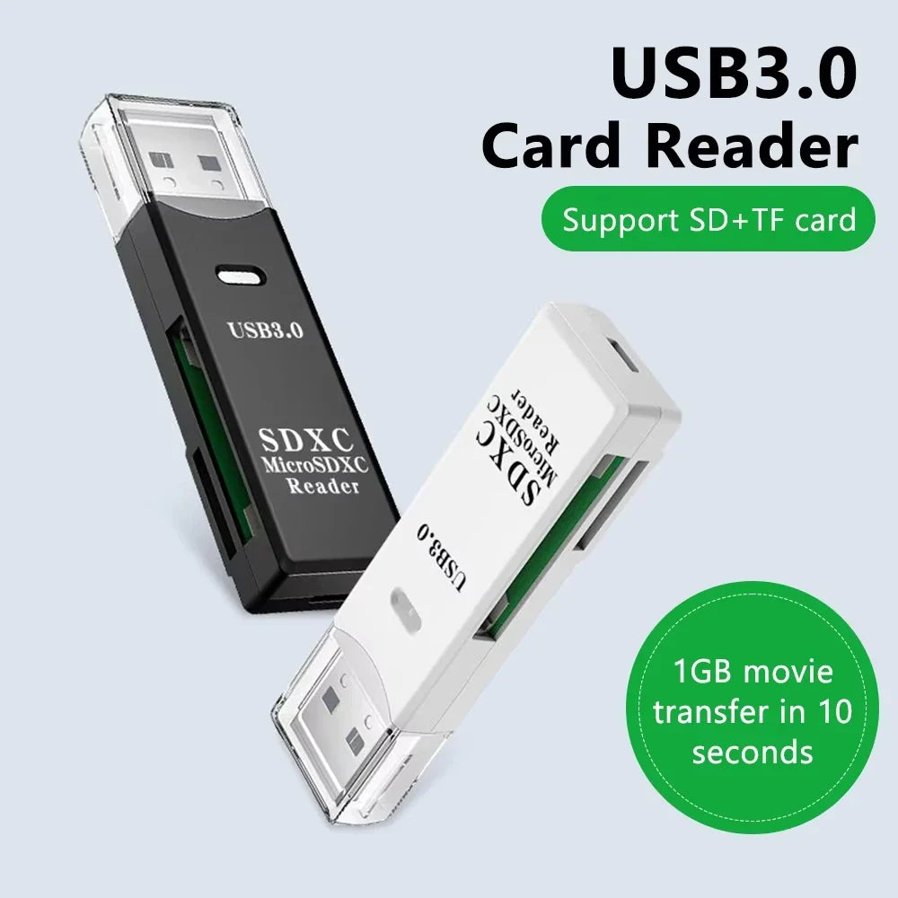 2-in-1 Memory Card Reader, USB 2.0 or 3.0 Options