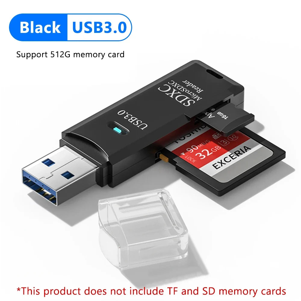 2-in-1 Memory Card Reader, USB 2.0 or 3.0 Options