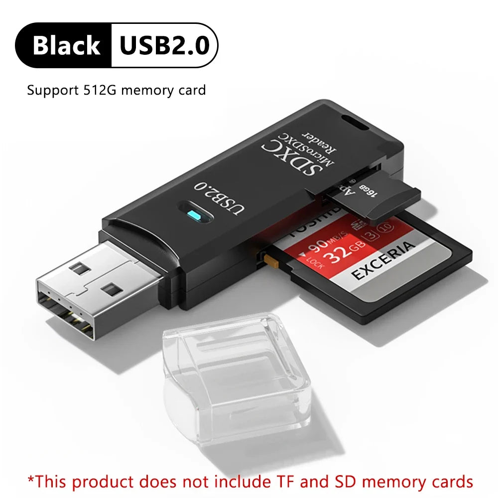 2-in-1 Memory Card Reader, USB 2.0 or 3.0 Options