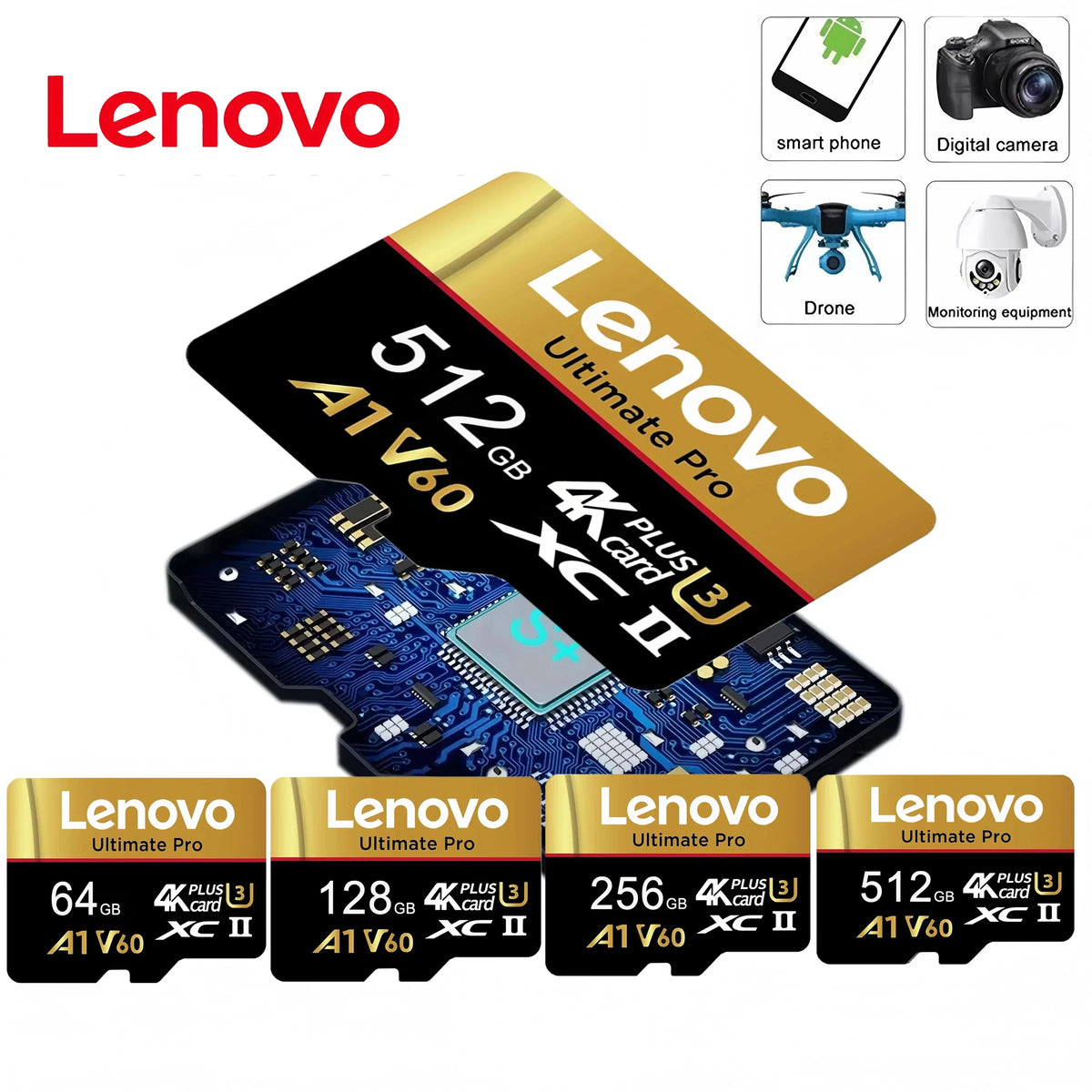 Lenovo microSD Memory Card, 4GB–512GB & Adapter Options