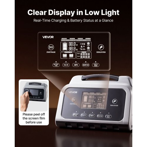 VEVOR Smart Battery Charger, Up to 12A, 6V–48V
