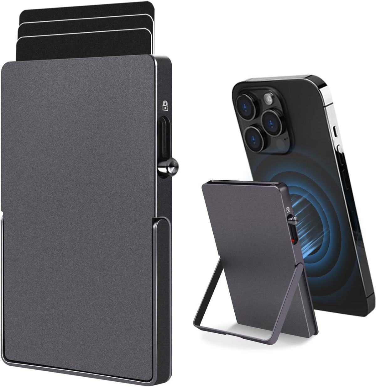 TOYFID Magnetic Aluminum Pop-Up Card Wallet with Adjustable Stand