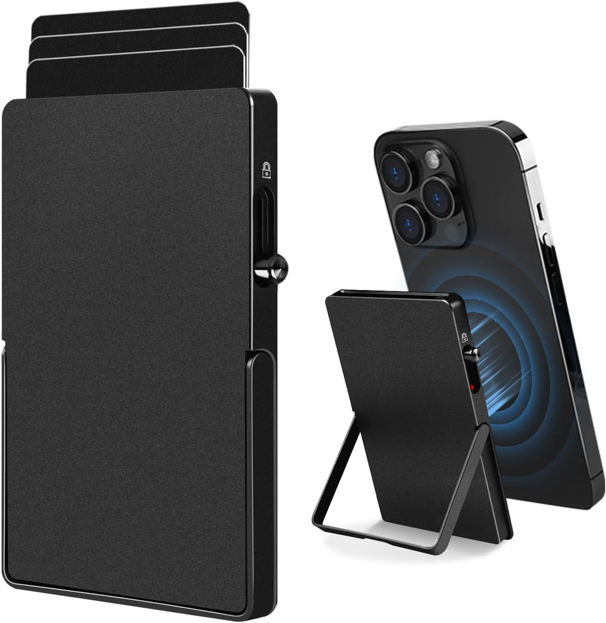 TOYFID Magnetic Aluminum Pop-Up Card Wallet with Adjustable Stand