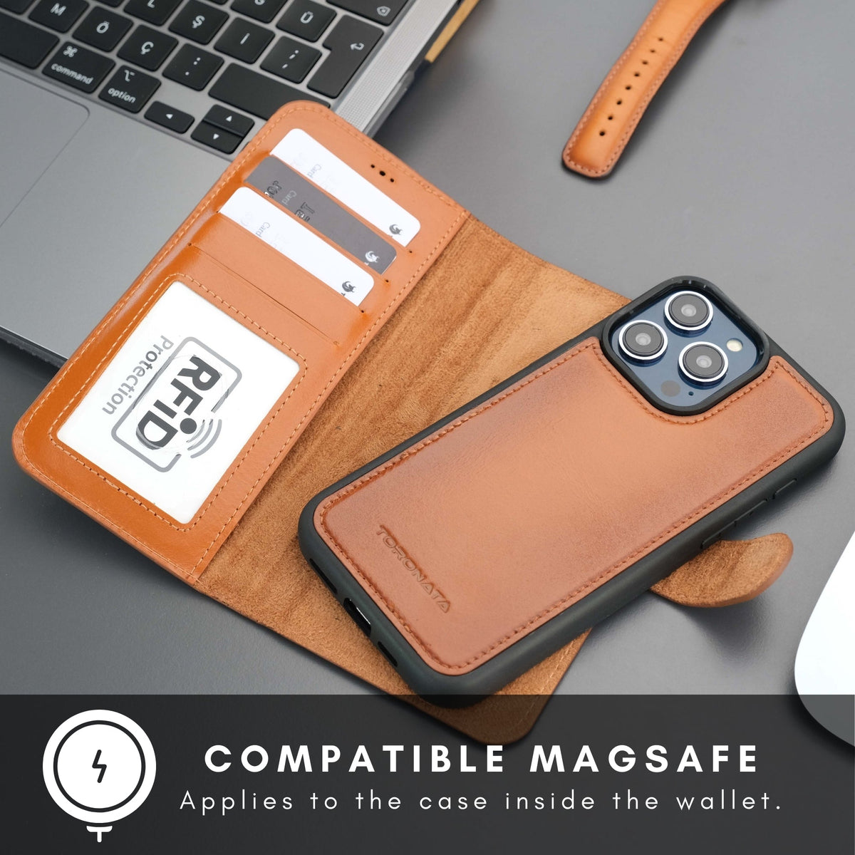 TORONATA Casper Leather MagSafe Wallet Case for iPhone 16 Pro