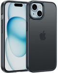 FNTCASE for iPhone 15 Phone Case: Frosted Translucent Matte Slim Cellphone Cover | Shockproof Military Grade Full Protection Drop Proof Tough Protective Cases - Black